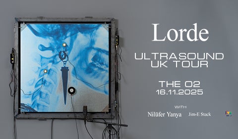 Promotional poster for Lorde's "Ultrasound UK Tour" at The O2, featuring a stylized medical scan artwork with exposed wiring